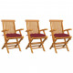 Chaises de jardin avec coussins 3 pcs bois de teck - Couleur des coussins au choix Rouge-bordeaux