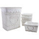 Panier à linge et 4 corbeilles coeur en osier et coton blanc (lot de 5)
