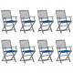 Chaises pliables d'extérieur 8 pcs avec coussins bois d'acacia - Couleur des coussins au choix Bleu