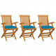 Chaises de jardin avec coussins 3 pcs bois de teck - Couleur des coussins au choix Bleu-clair