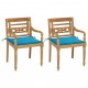 Chaises batavia 2 pcs bois de teck avec coussins - Couleur au choix Bleu