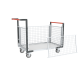 Chariot modulaire grillagé 2 dossiers + 2 ridelles, plateau bois 1000 x 600 mm, 250 kg 