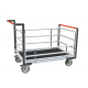 Chariot modulaire tube 2 dossiers + 2 ridelles, plateau bois avec tapis caoutchouc 1000 x 600 mm 500 kg 