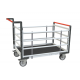 Chariot modulaire tube 2 dossiers + 2 ridelles, plateau bois avec tapis caoutchouc 1000 x 600 mm 500 kg