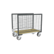 Chariot modulaire grillagé 2 ridelles, plateau bois 1000 x 600 mm, roues rectangle 500 kg