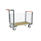 Chariot modulaire grillagé 2 dossiers + 1 ridelle, plateau bois 1000 x 600 mm, roues rectangle 500 kg