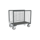 Chariot modulaire grillagé 2 ridelles, plateau bois avec tapis caoutchouc 1000 x 600 mm 500 kg