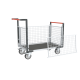 Chariot modulaire grillagé 2 dossiers + 2 ridelles, plateau bois avec tapis caoutchouc 1000 x 600 mm 500 kg 