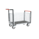 Chariot modulaire grillagé 2 dossiers + 2 ridelles, plateau bois avec tapis caoutchouc 1000 x 600 mm 500 kg