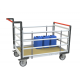 Chariot modulaire tube 2 dossiers + 2 ridelles, plateau bois 1200 x 800 mm, roues rectangle 500 kg 