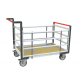 Chariot modulaire tube 2 dossiers + 2 ridelles, plateau bois 1200 x 800 mm, roues rectangle 500 kg