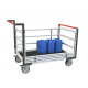 Chariot modulaire tube 2 dossiers + 2 ridelles, plateau bois avec tapis caoutchouc 1200 x 800 mm 500 kg 