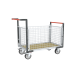 Chariot modulaire grillagé 2 dossiers + 2 ridelles, plateau bois 1200 x 800 mm, roues rectangle 500 kg