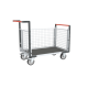 Chariot modulaire grillagé 2 dossiers + 1 ridelle, plateau bois avec tapis caoutchouc 1200 x 800 mm 500 kg