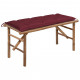 Banc de jardin pliable avec coussin 118 cm bambou - Couleur du coussin au choix Rouge-bordeaux