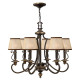 Suspension plymouth, bronze vieilli, 6 ampoules, avec abat-jour