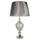 Lampe de table greyson, chrome et verre clair, abat-jour plissé gris