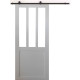 Porte coulissante atelier blanc vitre depoli h204 x l73 + rail a roulettes et 2 coquilles gd menuiseries