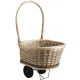 Chariot en osier brut et blanc sur roulettes
