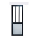 Porte coulissante atelier blanc et panneaux gris ral7035 vitree h204 x l73 + rail alu et 2 coquilles gd menuiseries