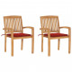 Chaises de jardin 2 pcs avec coussins, bois de teck - Couleur au choix Rouge