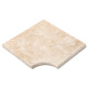 Margelle angle rentrant pierre naturelle travertin beige light 1er choix 45,5x45,5x3cm bord 1/2 rond