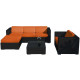 Salon de jardin 6 éléments en résine noire coussins orange