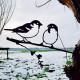 Oiseaux sur pique couple de moineaux en acier corten hauteur 28cm 