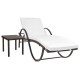 Transat chaise longue bain de soleil lit de jardin terrasse meuble d'extérieur avec coussin et table résine tressée marron helloshop26 02_0012452
