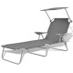 Transat chaise longue bain de soleil lit de jardin terrasse meuble d'extérieur avec auvent acier gris helloshop26 02_0012265