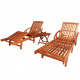 Lot de 2 transats chaise longue bain de soleil lit de jardin terrasse meuble d'extérieur avec table bois d'acacia solide helloshop26 02_0012078