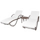 Lot de 2 transats chaise longue bain de soleil lit de jardin terrasse meuble d'extérieur avec table résine tressée marron helloshop26 02_0012128