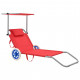 Vidaxl chaise longue pliable avec auvent et roues acier - couleur au choix Rouge