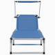 Transat chaise longue bain de soleil lit de jardin terrasse meuble d'extérieur pliable avec toit aluminium et textilène bleu helloshop26 02_0012864 