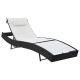 Transat chaise longue bain de soleil lit de jardin terrasse meuble d'extérieur avec oreiller résine tressée noir helloshop26 02_0012559