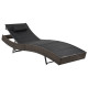 Transat chaise longue bain de soleil lit de jardin terrasse meuble d'extérieur résine tressée et textilène marron helloshop26 02_0012921