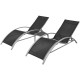 Lot de deux chaises longues transat avec table aluminium noir helloshop26 02_0011910