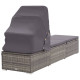 Transat chaise longue bain de soleil lit de jardin terrasse meuble d'extérieur avec auvent et coussin résine tressée gris helloshop26 02_0012273 