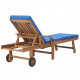 Chaise longue avec coussin bois de teck solide bleu 
