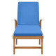Transat chaise longue bain de soleil lit de jardin terrasse meuble d'extérieur avec coussin bois de teck solide bleu helloshop26 02_0012428 