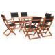 Mobilier à dîner d'extérieur 7pcs noir bois d'eucalyptus solide