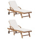Lot de 2 transats chaise longue bain de soleil lit de jardin terrasse meuble d'extérieur avec coussins bois de teck solide crème helloshop26 02_0012154