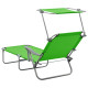 Transat chaise longue bain de soleil lit de jardin terrasse meuble d'extérieur 188 cm avec auvent acier vert helloshop26 02_0012270 