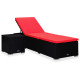 Transat chaise longue bain de soleil lit de jardin terrasse meuble d'extérieur avec coussin et table à thé résine tressée rouge helloshop26 02_0012458