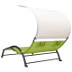 Transat chaise longue bain de soleil lit de jardin terrasse meuble d'extérieur double avec auvent textilène vert helloshop26 02_0012726 