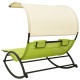 Transat chaise longue bain de soleil lit de jardin terrasse meuble d'extérieur double avec auvent textilène vert et crème helloshop26 02_0012727 