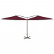 Parasol double avec mât en acier rouge bordeaux 600 cm 