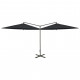 Parasol double avec mât en acier noir 600 cm 