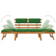 Banc de jardin meuble de patio d'extérieur 2-en-1 terrasse avec coussins vert 190 x 68 x 74 cm bois solide d'acacia  