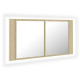 Armoire à miroir à led de bain 90 x 12 x 45 acrylique chêne helloshop26 02_0006749